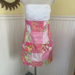 Lily Pullitzer size 8 tube dress sleeveless pink patchwork bottom bow tie back